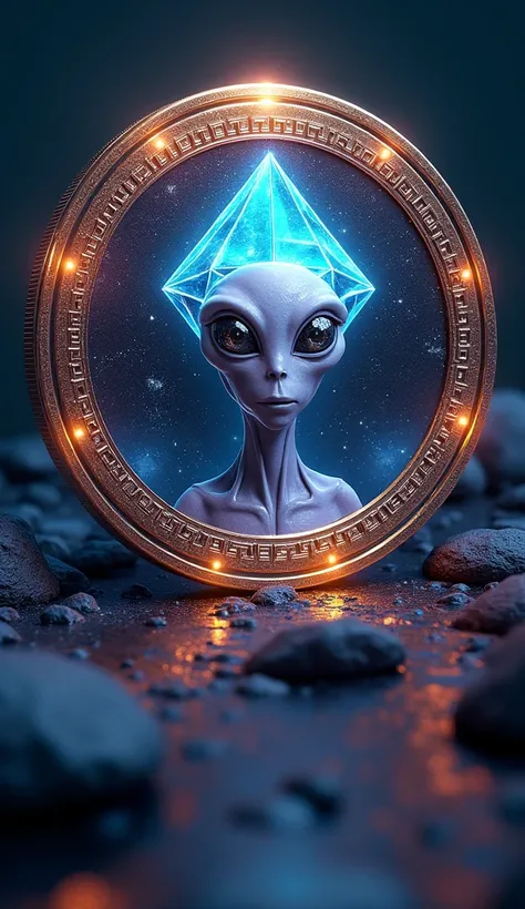 I want you to create a Bitcoin-like currency with an alien on it. I want it to be the diamond coin 