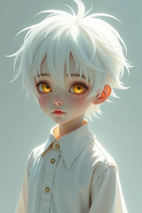 A boy who has white hair and yellow eyes