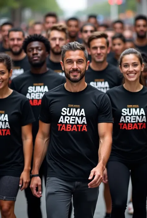 Black Group of people wear tshirt written Suma Arena tabata