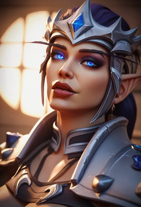 a beautiful dark fantasy of Sylvana ветрокрылая from the world of warcraft, extremely detailed face, beautiful detailed eyes, beautiful detailed lips, long eyelashes, epic armor, dramatic lighting, moody atmosphere, dark colors, cinematic, highly detailed,...