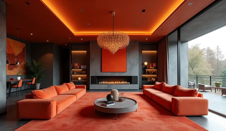 A luxurious modern living room in a beautiful color 