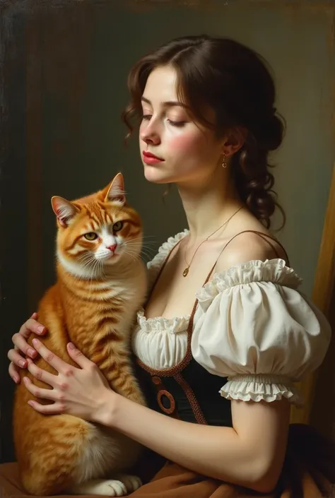  cropped painting of a woman and a cat in a painting  ,   a fine art painting inspired by Pierre Auguste Cot,  Trend in Artstation , classical realism, Artgerm and William Bouguereau, Art of Edouard Bisson,  Lois van Baarle and Bouguereau , classicism oil ...