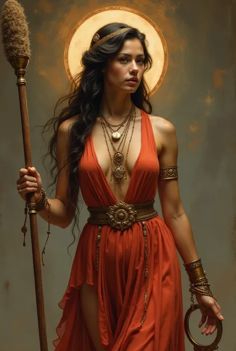 Goddess Isis holding a flogger and a handcuff