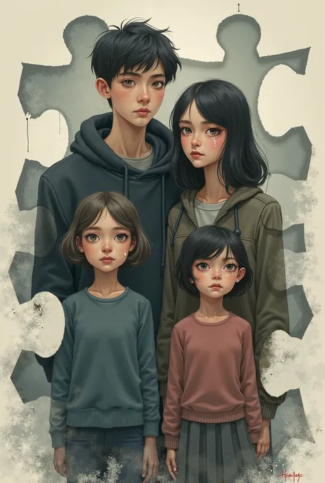  Create an image of a sad family puzzle