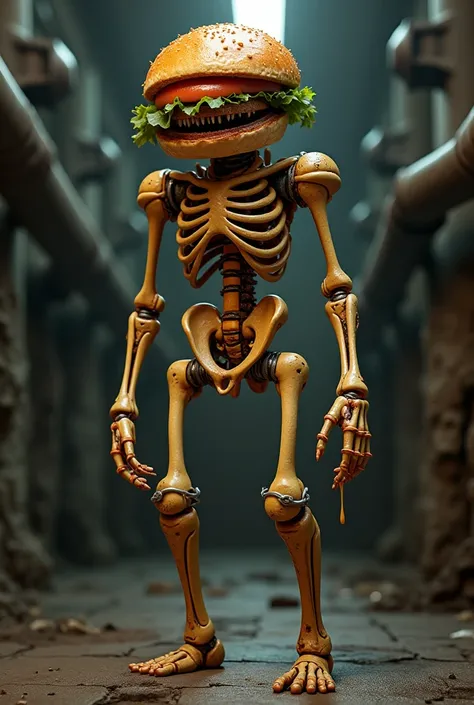 A humanoid cheese burger inspired by HR Giger 