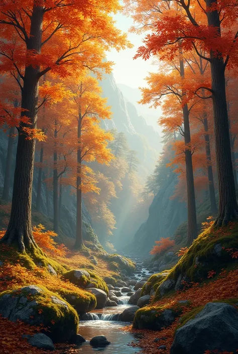 Autumn forest in realism 