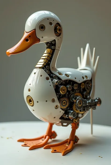 A mechanical duck eating 