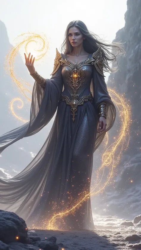 Create an almighty witch with golden energy