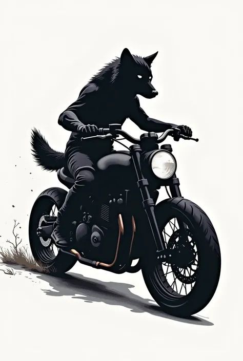 Logo with the silhouette of a lone wolf and a motorcycle