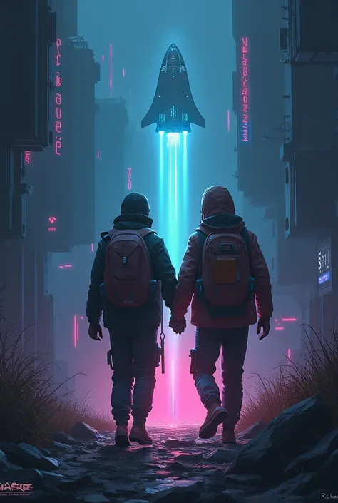 n a world crumbling beneath environmental chaos, two best friends, Shaf and Dan, uncover a secret government facility housing advanced spacecraft. Faced with the imminent destruction of Earth, they hatch a daring plan to steal a ship under the glow of neon...