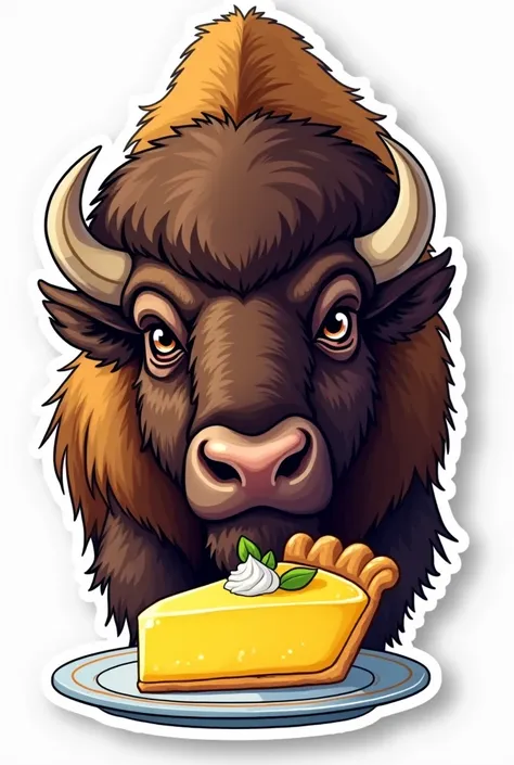 A stiker of a bison eating a lemonpie