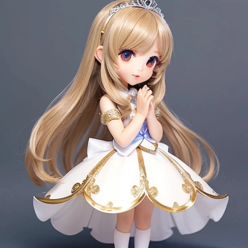 princess,(folding hands),white dress,(bronde hair),standing,tiara,straight hair,chibi chara