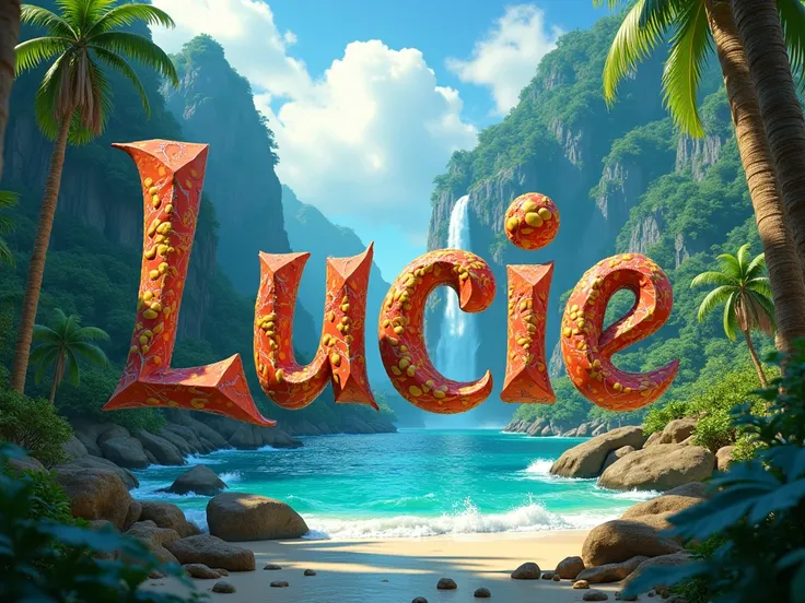  Create a poster 4k, ultra détaillé with letter-by-letter writing " Lucie".  In a Disney 4D style .  The writing must be clearly visible .
 Theme Moana   EXTREMELY DETAILED .