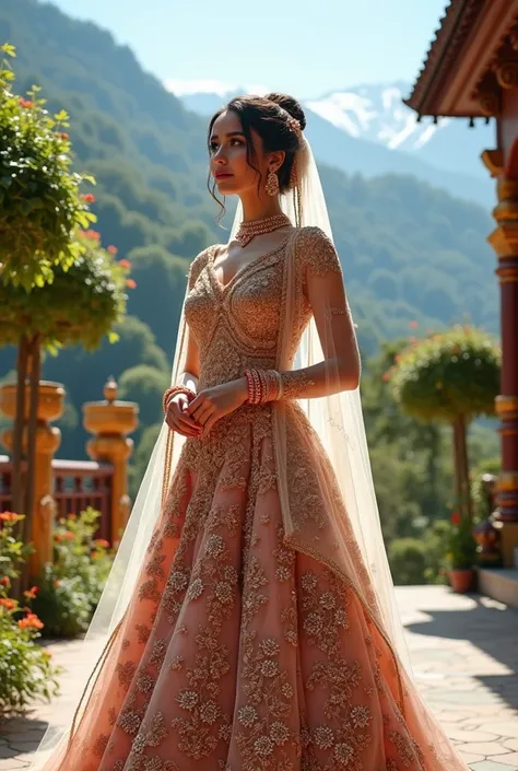 Nepali beautiful model wedding dress women full body hd photo background is wedding area 