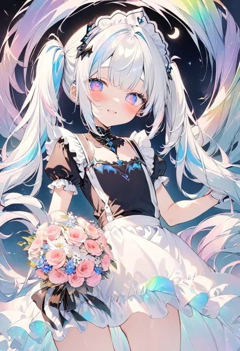 asterpiece, best quality, extremely detailed, (illustration, official art:1.1), 1 girl ,(((( light blue hair)))), , ((iridescent hair, half blue and half pink hair: 1.2)),,(((( light blue long hair)))),light blue hair, ,((blush)) , cute face, big eyes, mas...