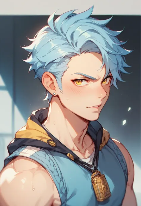 light blue hair with yellow eyes boy