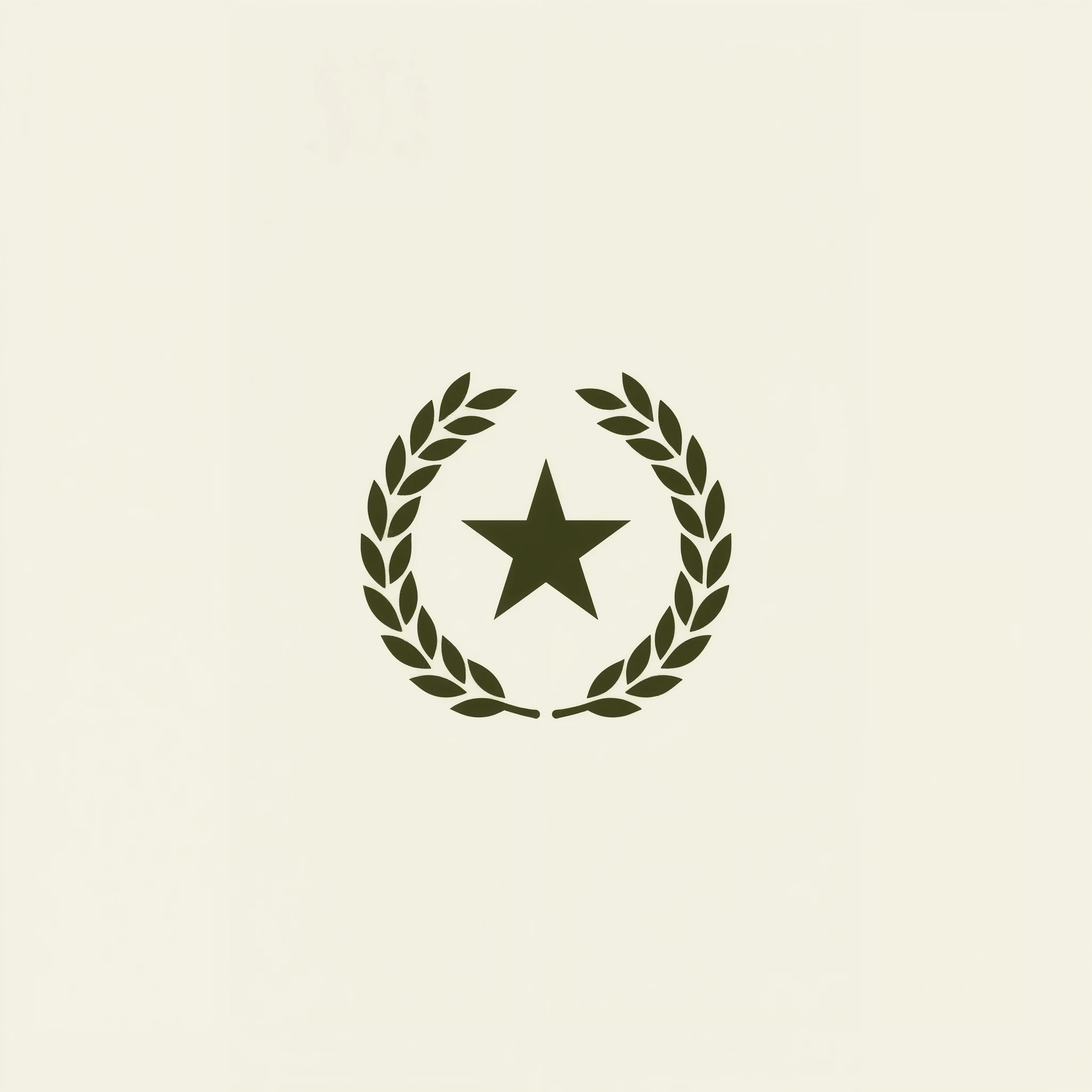 Create a minimalist symbol for a military-themed channel, featuring a military a great star in the center with a laurel wreath around it, evoking historical military conflicts. The design should be simple and sleek, suitable for a YouTube channel. Use only...