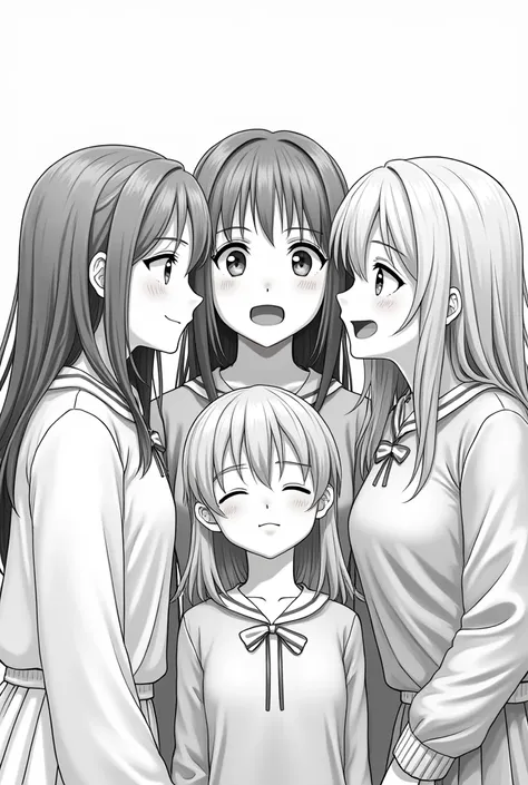 Four girls, , best friends,  who look at each other in black/white