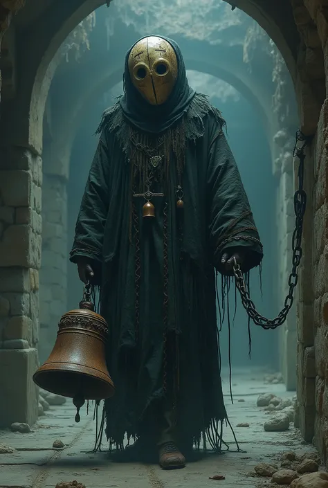 In the forgotten halls of a sunken monastery, where the air is thick with the scent of salt and decay, the **Faceless Bellkeeper** roams, bound to its endless task. Its towering frame is draped in heavy, waterlogged robes, each layer frayed and encrusted w...