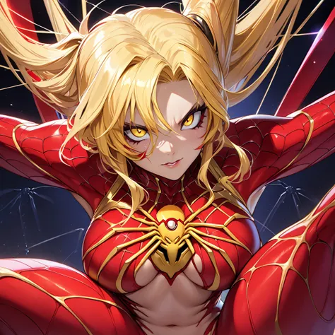 The beautiful Spider-Woman in the Demon Woman is a blond Fate Testarossa whose lower body is completely spiders, is completely naked, has vivid spider body hair and bright spider eyes, and becomes a vivid alien spider demon with spider eyes on her belly, r...