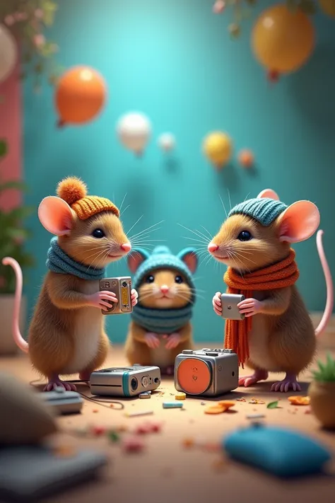 I want an image with several Twitters mice with accessories 