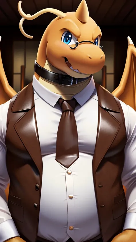 Solo, Male, fat, extremely obese, gentleman, dapper Professor Dragonite, blue eyes, (posing:1.3), (soft shading), 4k, hi res, ((detailed face, detailed)), looking at viewer, mouth wide open, steampunk, dapper clothing, collared shirt with buttons, top hat,...