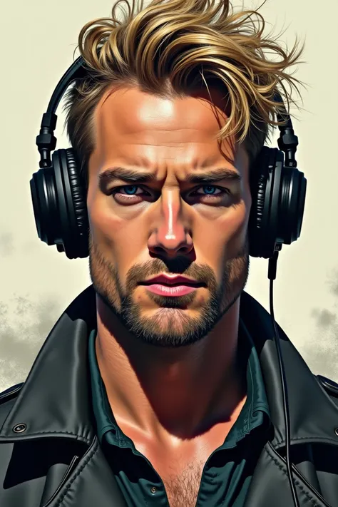 Draw Tyler from Fight Club wearing headphones 