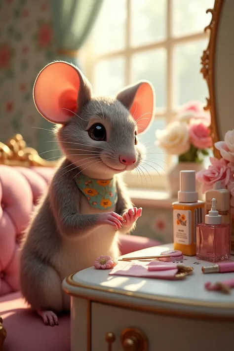 Mouse in an aesthetic getting a manicure and getting his hair done 