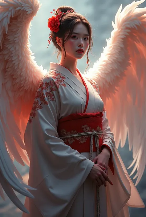  Watch Viewers、A beautiful angel wearing a Japanese kimono、delicate、 High Quality 、High image quality、Red eyes、Mysterious、