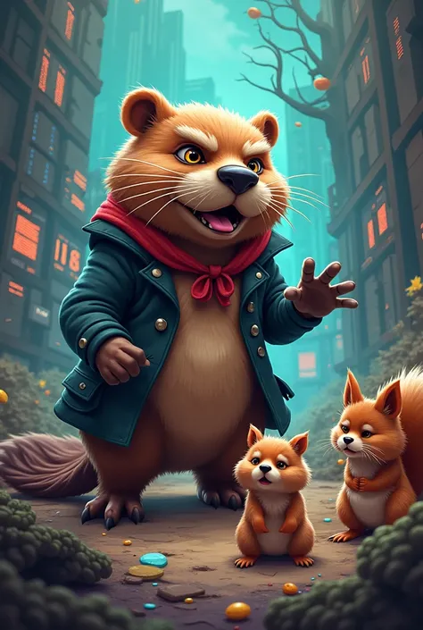 Igor the cunning russian beaver ready to cause havoc in the crypto world, where bert the pomeranian dog and pmut the squirrel quiver