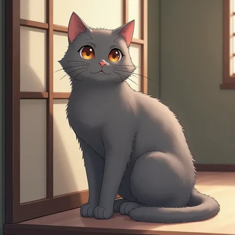 make a detailed anime grey cat