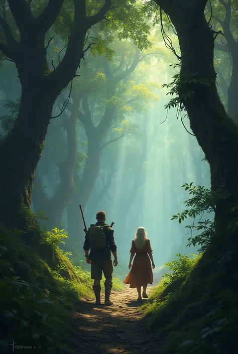 


Scene 2: The Journey (0:30 - 1:30)
(Kael treks through a dense forest. The sound of leaves crunching and distant roars fills the air. He encounters an elderly guide, Selda.)
