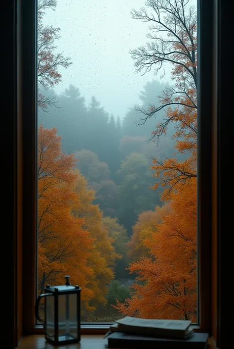 {{{masterpiece}, {extremely detailed CG unity 8k wallpaper}, finely detail, cinematic lighting, best quality, rain bubbles on window looking out to autumn scenery
