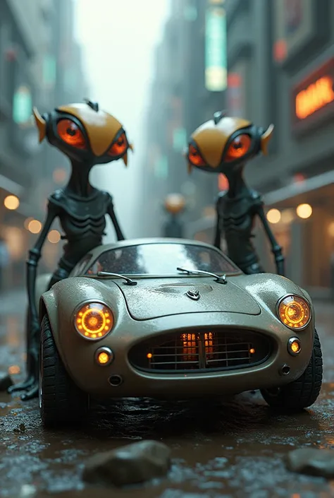 Alien cars with eyes and mouths