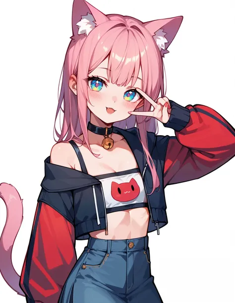 Masterpiece, (best quality), (high quality), moder street, 1girl, solo, sexy pose, high fashion clothes, (young), cute cat mouth shape, v-shaped sign, cat girl, cute girl, best body, blushing, high resolution, 4K, best upscale,