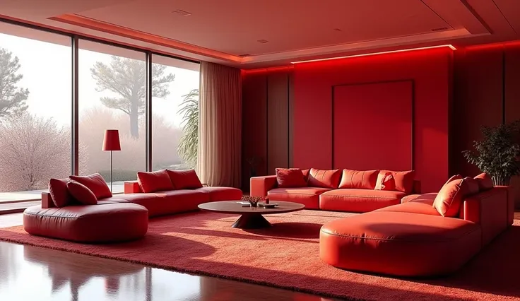  In white, a modern and luxurious living room in red    