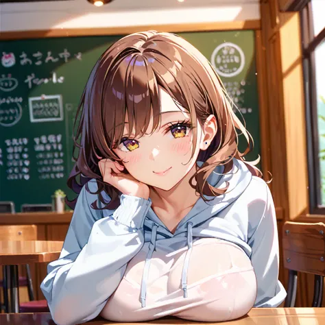 score_9,score_8_up,score_7_up,rating_explicit, source_anime,POV,
milf woman,(best quality),brown hair, wavy hair, (busty breasts),emphasized busty breasts, cafe,looking at viewer,upper body,smile,busty breasts,head rest,sweatshirt,across table BREAK (2view...