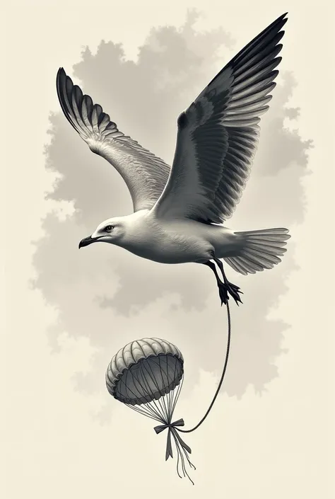 Tattoo drawing with a seagull and a parachute
