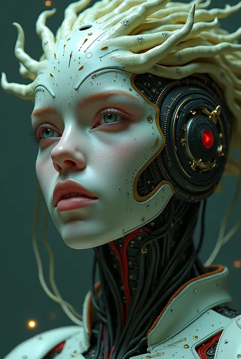 olpntng style, Lovely white erotic princess of plant beautiful body, face of Shakira, scifi, futuristic, utopian, machine parts, body parts, wires, circuits, highly detailed, octane render, cinematic, ayami kojima, karol bak, greg hildebrandt, and mark bro...