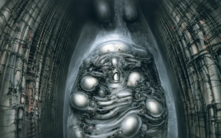 Can you please draw a pencil sketch on antique plot that depicts curse of Solomea in unmaskable Gigers style.The artwork depicts a labyrinthine network of interconnected tubes and pipes, creating a sense of claustrophobia and decay. The intricate details a...