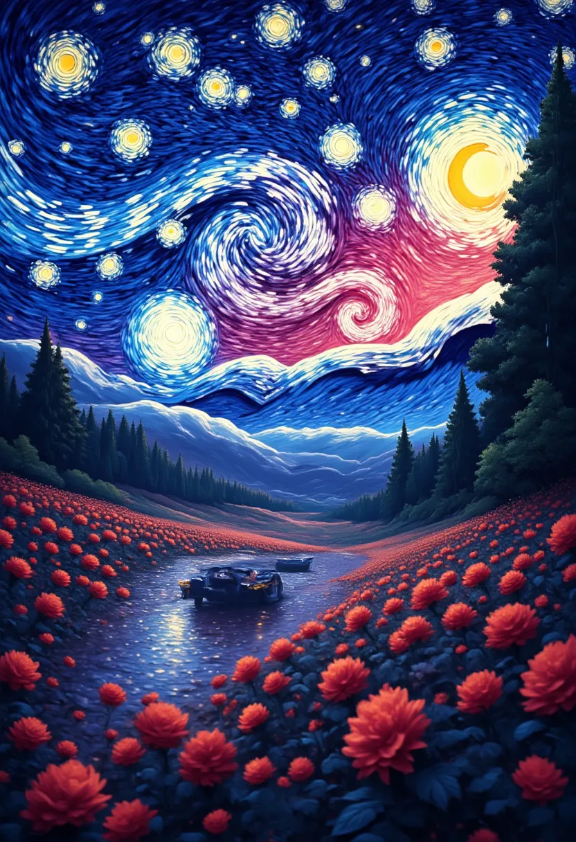 poster design,  starry night ,  van gogh paintings ,  dopamine color ,  ancient poetry ,  fusion of art styles , ?????????? ????...