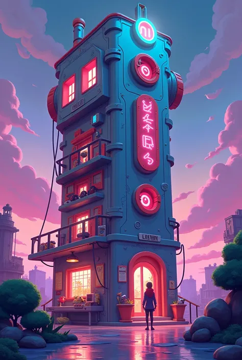 General style:
	 • The world of Mehumanity is a cheerful and colorful universe ,  with a Pixar or Mario Bros. .  Buildings and landscapes are vibrant ,  with saturated colors and soft, exaggerated shapes .  Everything seems very friendly and playful ,  but...