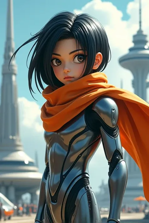 Dragon Ball , Android boy with long black hair wearing an orange scarf.