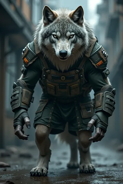 A cool pose for a wolf in military clothes