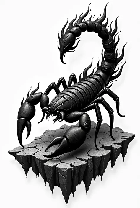 Logo of a burning scorpion coming out of the earth in black and white and 2d as if they were embroidered