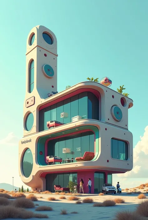  A house for a gamer character that is like a giant joystick.  That there are no people or anyone living there .