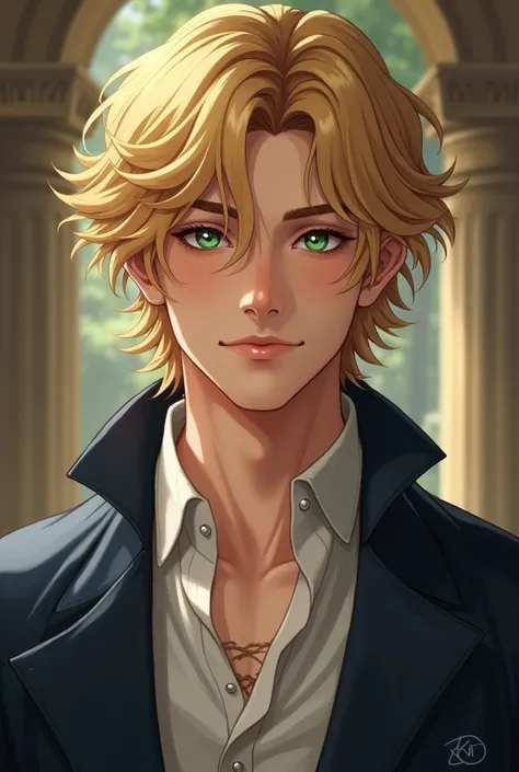 **Description of Ash :**
Medieval portrail 
" Ash is a twenty-year-old whose presence radiates a natural attraction ,  as if he were destined to be admired .  his golden blond hair ,  Bright and soft ,  falls lightly on his forehead ,  giving him a carefre...