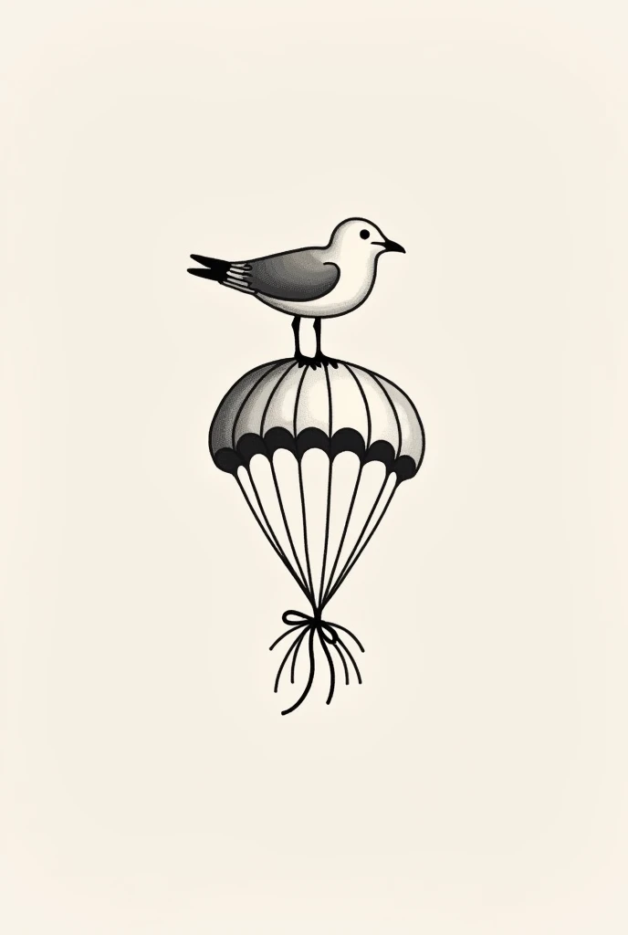 Small stylized seagull tattoo with black and white parachute 
