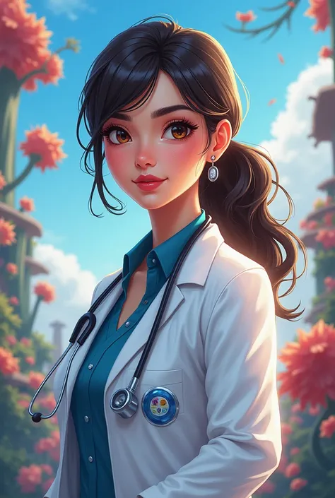 Female doctor with the animated view 