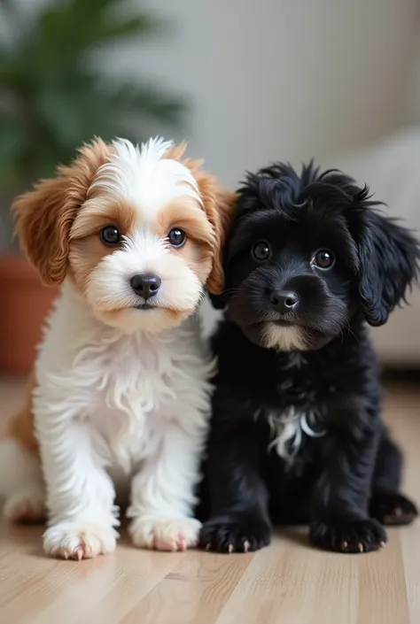 They are three dogs.  I want three mixed breed Dorkie dogs with the most curled fur in high resolution ,  they need to be playing like each other ,  the first with a white coat and a little darkened in a brown gradient on the ears and paw .  The second wit...